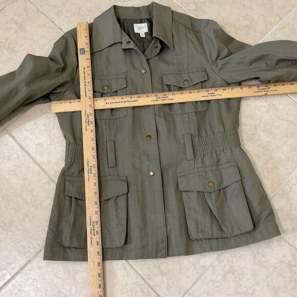 J. Jill Utility Jacket Women’s L Tall Green  Full Zip Cinched Waist Pockets * - Picture 3 of 11
